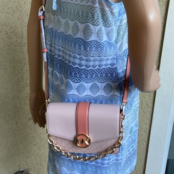 Michael Kors Carmen Small Monogram Flap Crossbody Sherbert Color - Picture 14 of 16